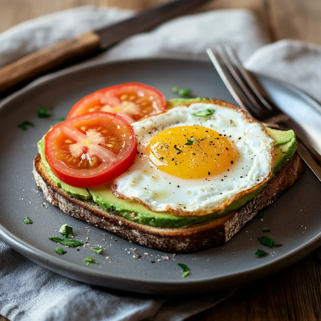avocado toast with egg and tomato