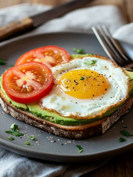 avocado toast with egg and tomato